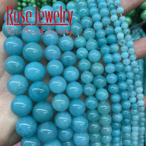Natural Stone Sky Blue Jades Chalcedony Beads Round Loose Beads 4 6 8 10 12 14mm For Jewelry Making DIY Bracelet Accessories 15"