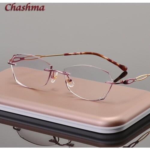 Titanium Gray Colored Lenses Rimless Glasses Light Frame Women Gradient Glass Eyewear Prescription Graduation Glasses Female