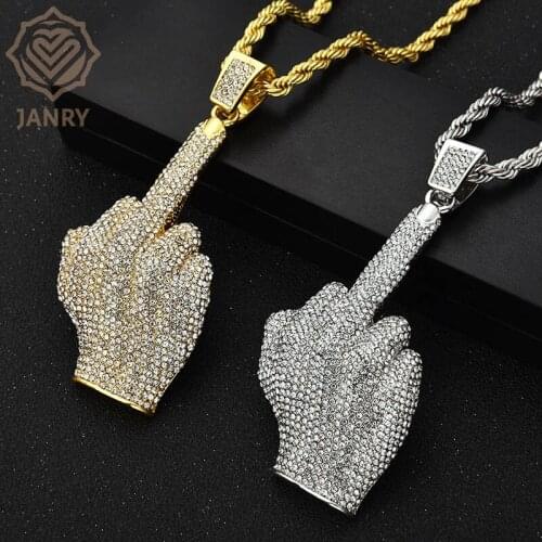 JANRY Full Drill Big Finger Pendant Necklace Micro-inlaid Zircon Male Female Hip Hop Necklace With 60cm Chain