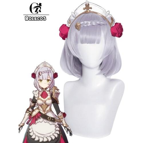 ROLECOS Genshin Impact Noelle Cosplay Wig Game Genshin Impact Cosplay Light Purple Short Braid Wig Synthetic Hair Heat Resistant