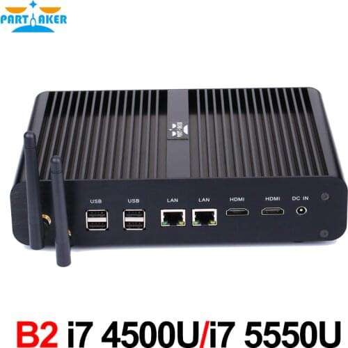 Partaker B2 Fanless Mini PC Windows Linux Intel Core i7 5500u i7 5550u Barebone Max 16G RAM 512G SSD 1TB HDD WiFi HDMI
