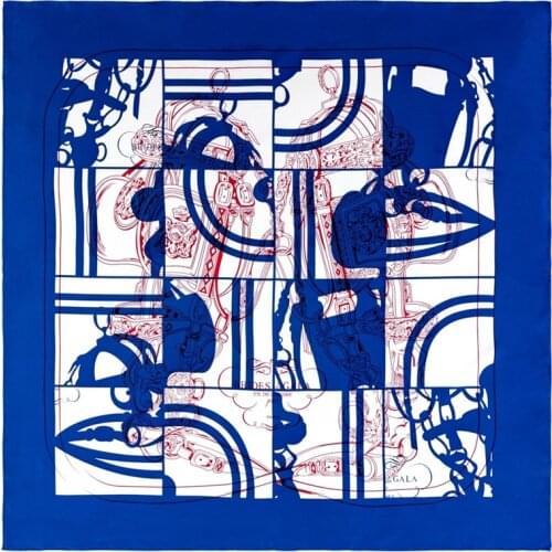 POBING Manual Hand Rolled Twill Silk Scarf Women Double Dog Square Scarves Echarpes Foulards Femme Wrap Belt Bandana Hijab 90CM