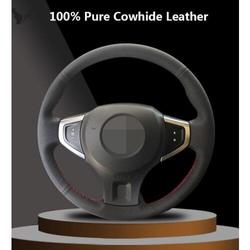 Hand-stitched Black Genuine Leather Steering Wheel Cover for Renault Koleos 2008-2016 Renault Samsung QM5 2007-2014