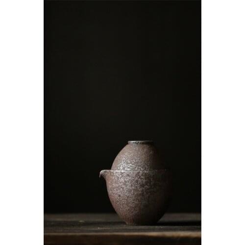 Retro Chinese Teaware Vintage Designer Rust-glazed Ceramic Teapot Kettle Teacup japanese Tea Set Drinkware Travel Gifts Unique