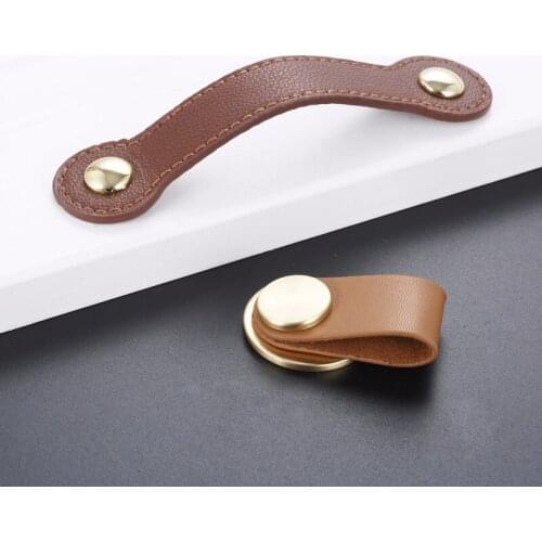 1pc Soft Cow Leather Handle With Screws Door Knobs Pull For Furniture Cabinet Chest Drawer Suitcase Furniture
