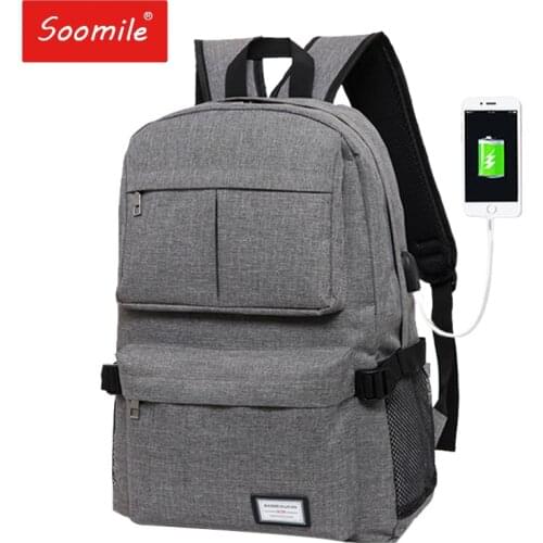 Waterproof Large Capacity 14.1 Inch Canvas Laptop Bag USB Charging Backpack Anti-thief Computer Backpacks Women Man School Bags