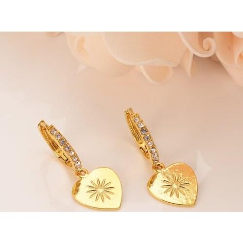 Gold Color cz crystal Heart Earrings Women/Girl,Love Trendy rhinestone Jewelry for African/Arab/Middle Easterncrystal best gift
