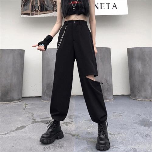HOUZHOU Black Cargo Pants Women Hip Hop Streetwear Hollow Out Summer Harajuku Casual High Waist Fashion Loose Trousers Female