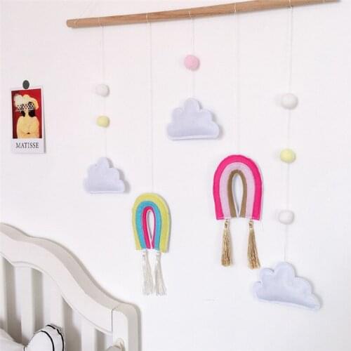 Ins Nordic Wooden Stick Felt Pendant Wall Hanging Ornaments Kids Room Decoration Baby Bed Wind Chime Nursery Decor Photo Props