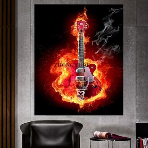 Modern Flame passion background Style Canvas Painting Guitar Posters Prints Wall Art Pictures for Living Room Decoration Cuadros