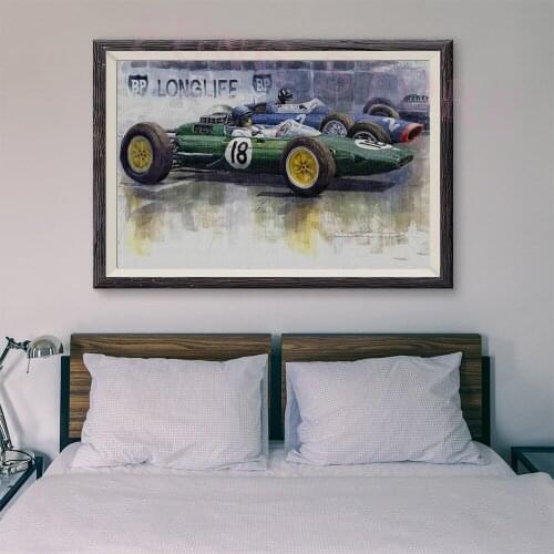 T139 Retro Racing Car Classic Painting Green cars and blue cars 91 Custom Silk Poster Home Deco Wall Art Christmas Gift
