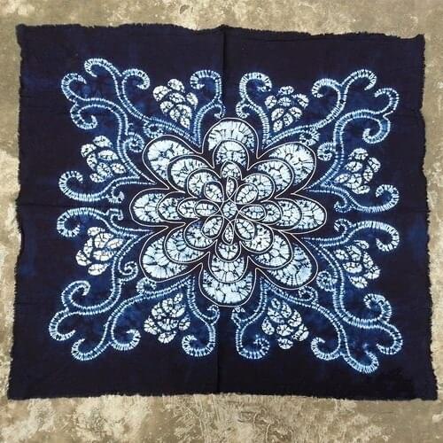 Tibet tribal handmade floral batik tie dye indigo table cloth ethnic boho gypsy hmong miao home decoration oriental thai 110x110