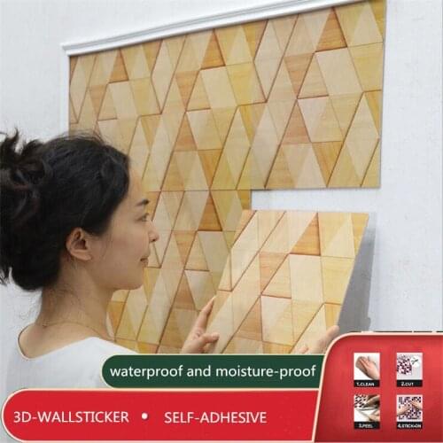 Thick Wood Grain Triangle Background Wallpaper Self Adhesive Waterproof Contact Paper Fashion Kitchen Bathroom 3D Wall Stickers