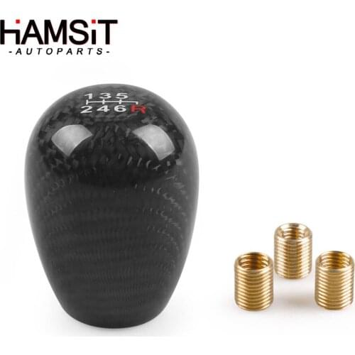 Hamsit modified 6-speed real carbon fiber universal manual gear shift handle racing gear handle knob shifter new sale for auto