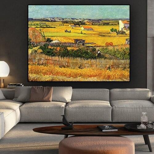 Harvest at La Crau by Van Gogh Landscape Oil Painting Reproductions on Canvas Posters and Prints Wall Picture for Living Room