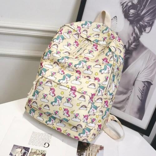 Cartoon Unicorn Women Cute Animal Rucksack Printed Canvas School Bags Teenager Girls Fashion Casual Travel Bag Laptop Backpack