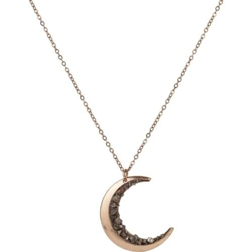 Vintage Black Zircon Moon Necklace Pendant Antique Planet Half Crescent Sailor Luna Gypsy Moon Phase Jewelry for Women