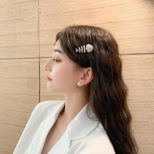 Vintage Gothic Hairpins Metal Crystal Hairgrips Funny Fishtail Fish Bone Hair Clips Women Hair Jewelry Headwear Goth Accessories