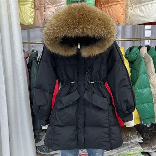 2021 Winter 90% White Duck Down Coat Puffer Jacket Big Real Fox Fur Female Casual Thick Warm Parkas Hooded Snow Outwear