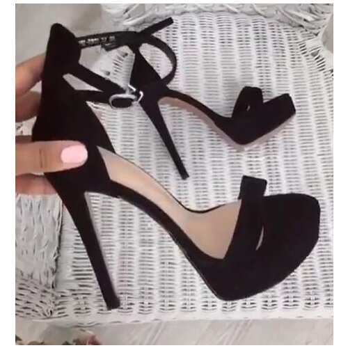 Moraima Snc Black Suede High Heel Sandal Summer Sexy Open Toe Ankle Strap Gladiator Shoes Super High Thin Heels Woman Dress Shoe