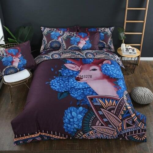 Pink Flowers Skull Digital print Black Bedding Set Quilt Cover Designer Wolf Tiger Bohemian High Quality Luxury Bedclothes 3pcs