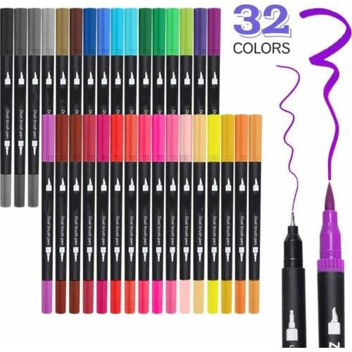 32 Colors Dual Tip Brush Pens Watercolor Painting Art Marker Fine Liner Drawing Watercolor Brush Pens Students School Sationery