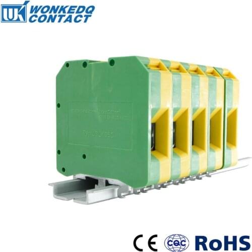 5Pcs USLKG-50 Din Rail Terminal Blocks Ground Universal Class Connector Screw Terminal USLKG50