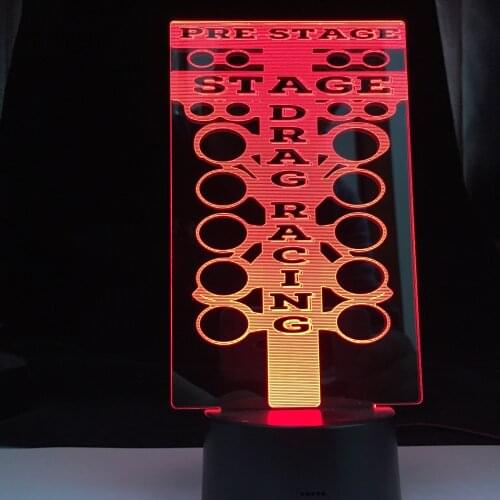 Car Series STAGE DRAG RACING Panel 3D LED Lamp 7 Color Changes With Remote Control Black Base Visual Illusion Night Light