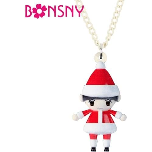 Bonsny Acrylic Christmas Sweet Doll Necklace Pendent Chain Choker Festival Decorations Jewelry Lady Girl Teen 2019New Charm Gift