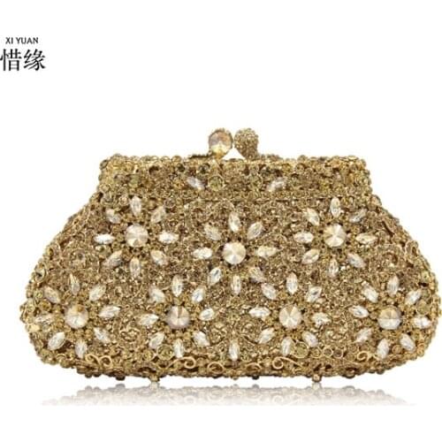 XIYUAN BRAND 2018 Women Black Crystal Evening Purse Metal day Clutches Silver Beaded Bridal Wedding Box Clutch Bag Bolsos Mujer