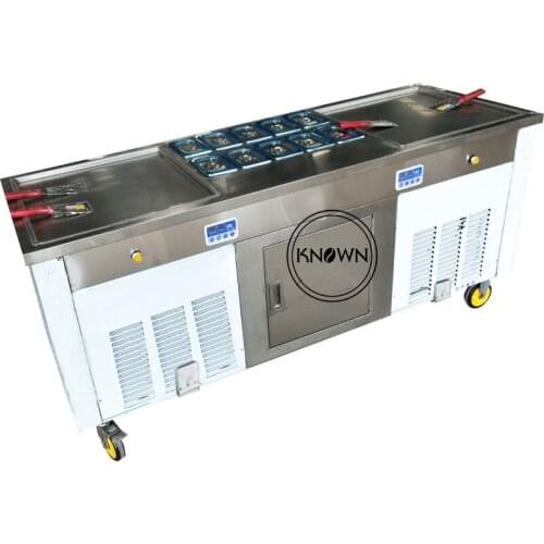 Commercial energy saving double round ten food tanks ice cream frying maker fried ice cream roll machine