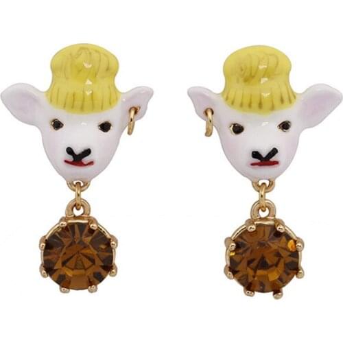 European and American Fashion Autumn Enamel Jewelry Shiny Earrings Wool Hat Sheep Bleating No Pierced Ear Clip Earrings Female