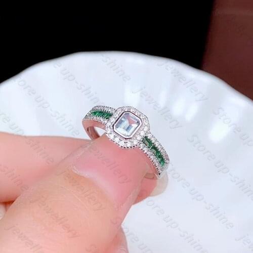 Hot sale style natural aquamarine ring 925 silver womens ring luxury atmosphere fashion trend
