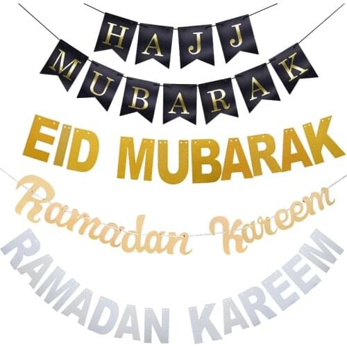 Eid Mubarak Decoration Gold Silver Balloons Eid Banner Bunting Islamic Muslim Hajj Mubarak Festival Party DIY Ramadan Decor