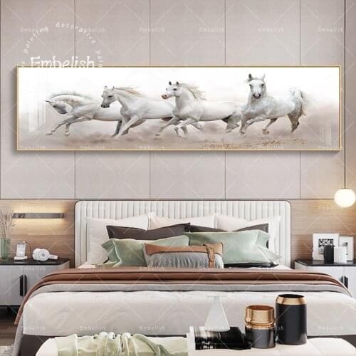 Embelish Beautiful White Arabian Horse Running Modern Animals Wall Pictures For Living Room Artworks HD Canvas Painting Poster