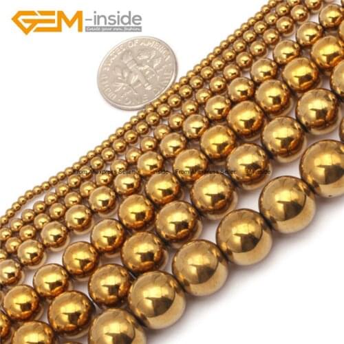 Round Gold Metallic Coated Reflections Hematite Beads For Jewelry Making Bracelet Necklace 2-12mm Strand 15inch DIY Jewellery