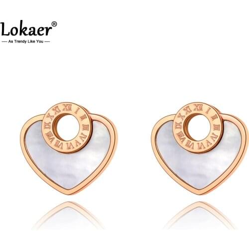 Lokaer Trendy Stainless Steel Shell Acrylic Heart Roman Numeral Wedding Earrings For Women CZ Crystl Earrings Jewelry E20085
