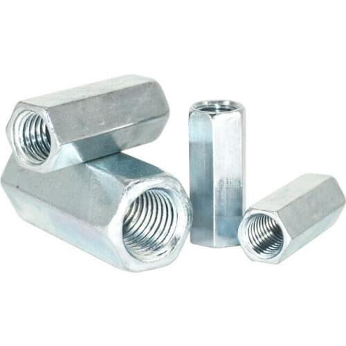 M6-M20 Rod Coupling Long Hex Nuts Carbon Steel Zinc Plated Hexagon Connection Thread Nut Coupling Bar Stud