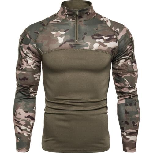 Fashion Men T-shirt Camouflage Zipper Stand Collar Top Mens Clothing Long Sleeve Shirt for Men One Piece