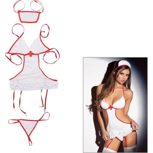 3 piece/set Sexy Women Halter Nurse Uniforms Erotic Lingerie Cosplay Nurse Costumes Cosplay