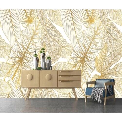 CJSIR Custom Wallpaper Mural Golden Banana Leaf Leaves Rainforest Plant Living Room Wall Papers Home Decor Papel De Parede