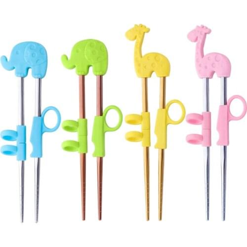 1Pair Stainless Steel Chopsticks For Kids Cartoon Learning Chop Sticks Reusable Training Chopsticks Cute Children Tableware Set