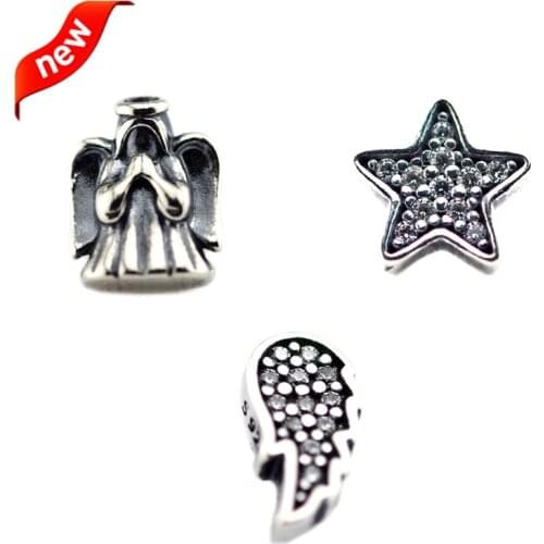 Fits Locket Charms Beads for Jewelry Making Petite Elements Pack in Silver with Angel Star and Angel Wing Silver 925 Jewelry 002