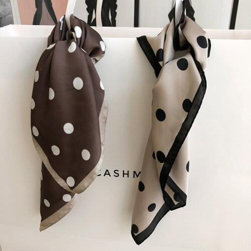 Luna&Dolphin Women Square Scarf 70*70cm Dog Print Khaki Caramel Chiffon Silk Scarves Office Lady Headbands Bandana Satin Scarf