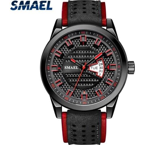 SMAEL Japanese Quartz Movement Mens Casual Watch, Stainless Steel Strap, LED Luminous Pointer, Automatic Date Update