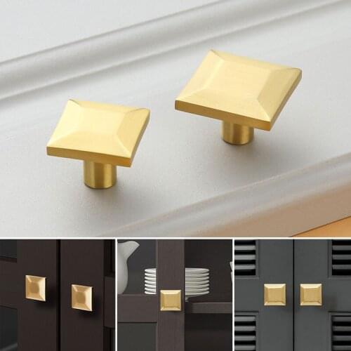 Modern Simple Square Brass Handle Handmade Drawer Cupboard Wardrobe Door Knobs DIY Golden Single Hole Knob Furniture Pull