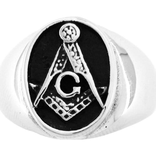 FANSSTEEL Stainless Steel Jewelry FreeMasonry Master Masonic Square and Compass Ring FSR07W81