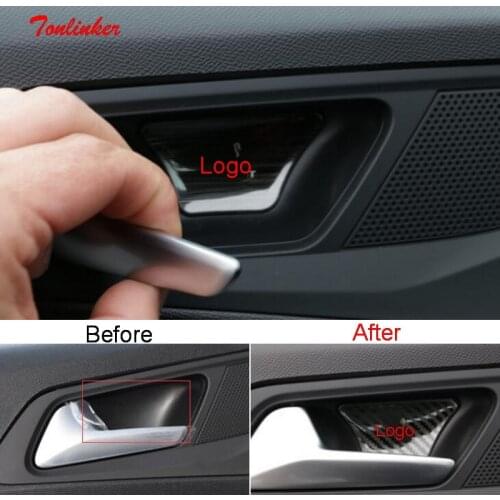 Tonlinker Interior Car Door Handle Bowl Cover sticker For Peugeot 508L/2008 2020 Car styling 4 PCS Stainless steel Cover Sticker