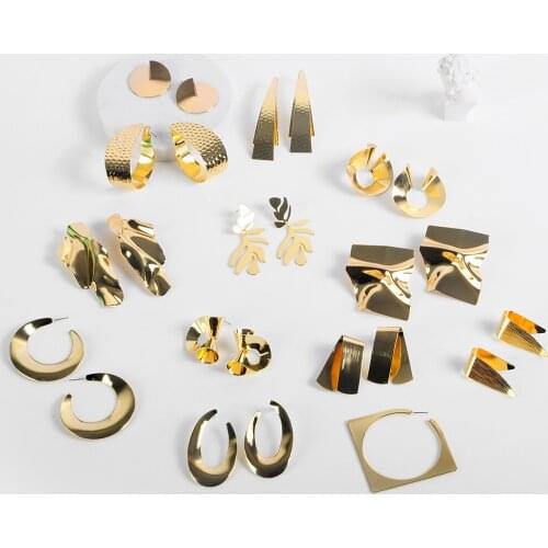 Punk Style Irregular Gold Color Metal Stud Earrings For Women charm Simple geometry Statement Earring Party Wedding Jewelry 2019