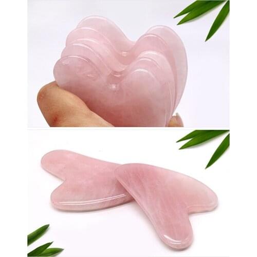 1PC Natural Pink Crystal Quartz Stone Face Board V Shaped Massage Tool Healing Stone Scrapping Plate